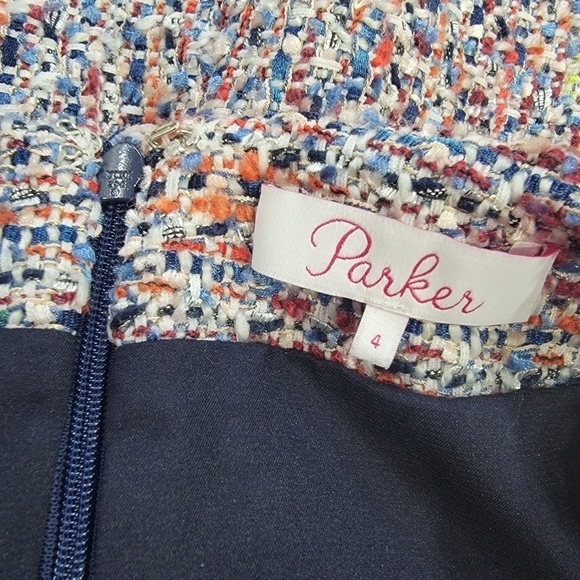 Parker Multi Color Tweed Skirt Velvet Ribbon tie Faux Wrap Size 4 - Picture 11 of 15